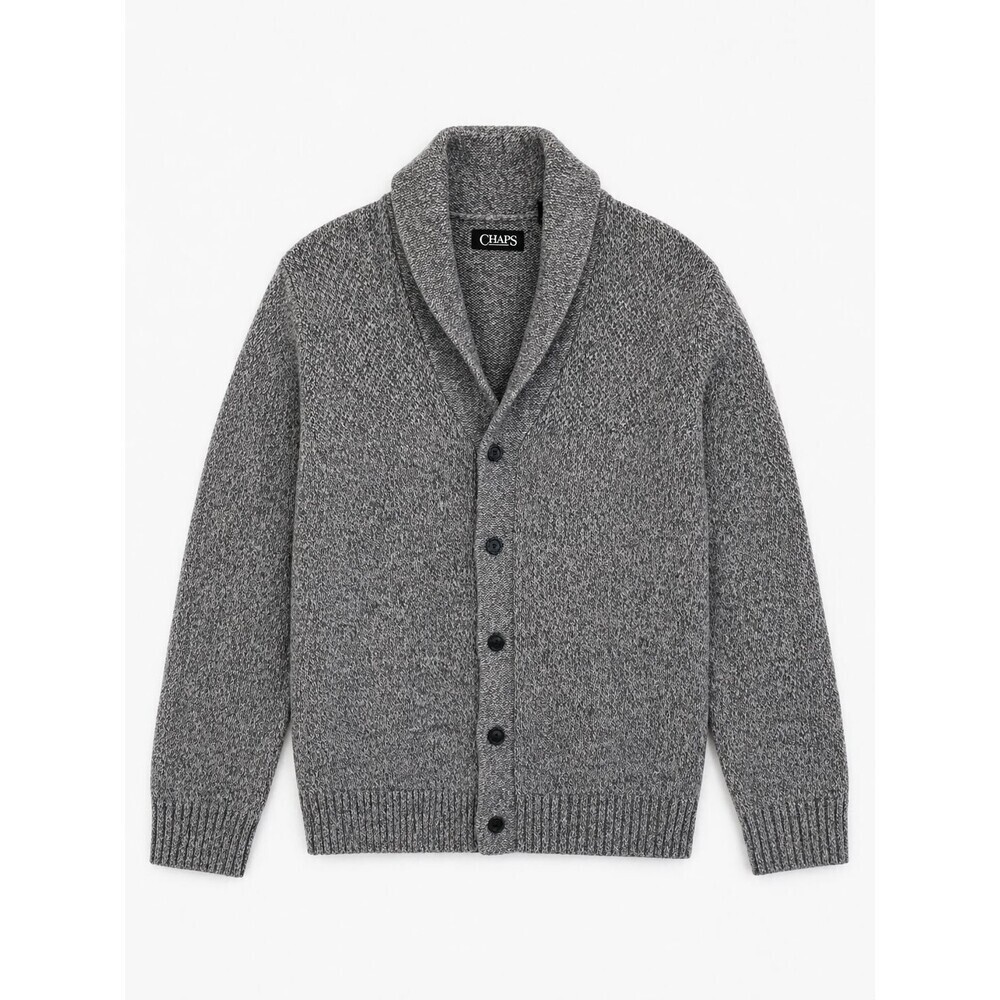 Men's Cardigan Sweater Chaps Medium Grey Shawl Collar Preppy Cotton Grandpa